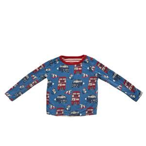 BABY BODEN Reversible Blue Bus Taxi Long Sleeve Tee Size 2-3Y Red Stripe Unisex